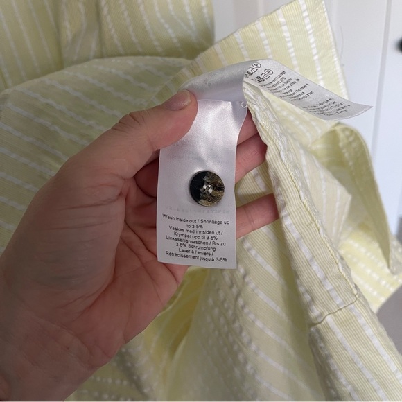 Ganni Striped Organic Cotton Seersucker Midi Shirt Dress Yellow Cream - Picture 6 of 7